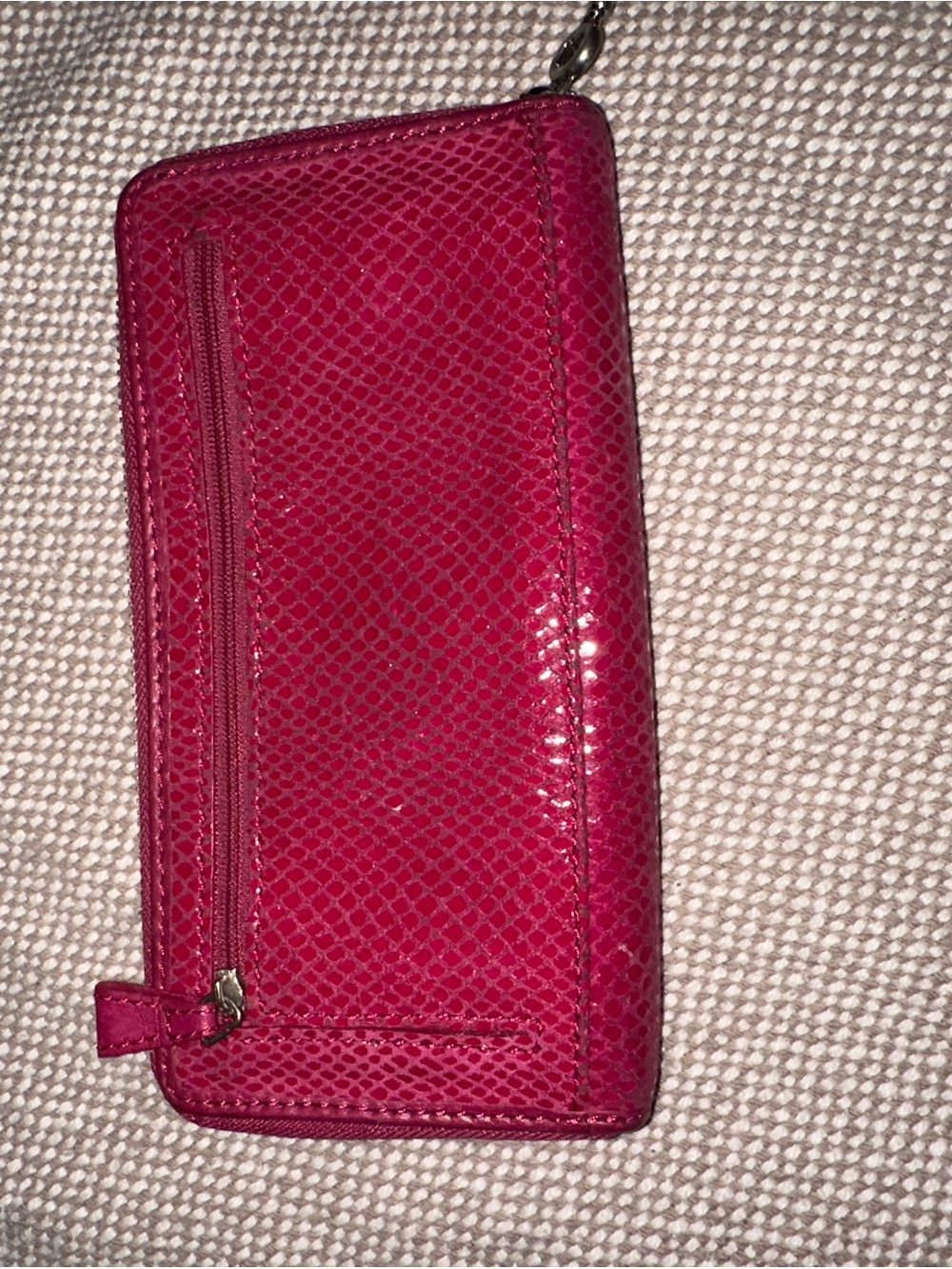 FOSSIL Snakeskin Embossed Pink Leather Zip Around Clutch Wallet - Picture 4 of 11